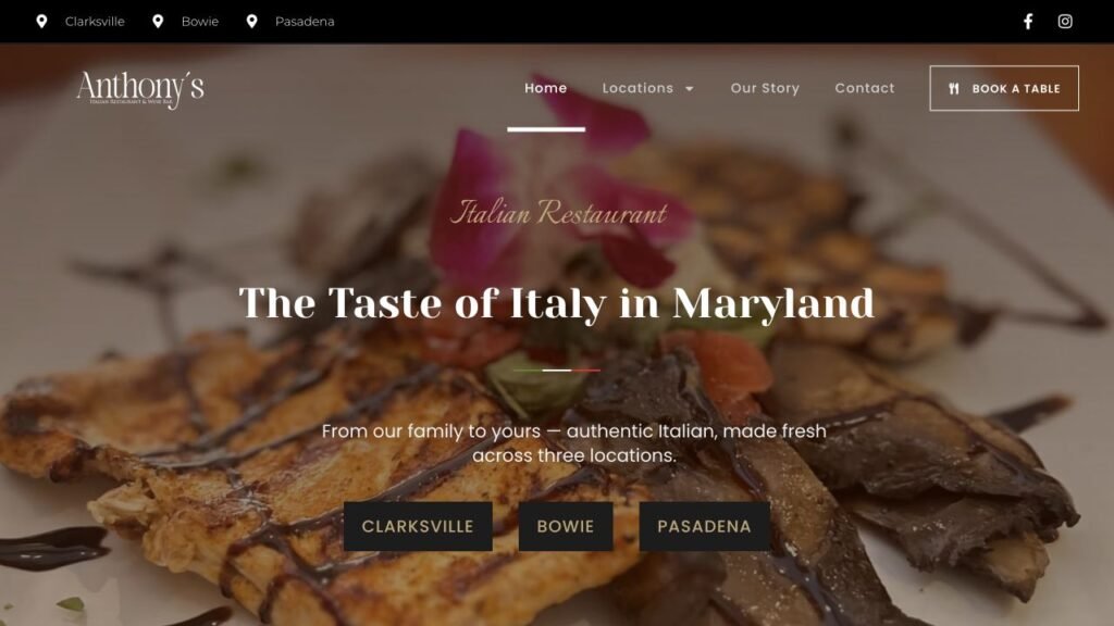 Anthony’s Italian Restaurant & Wine Bar website