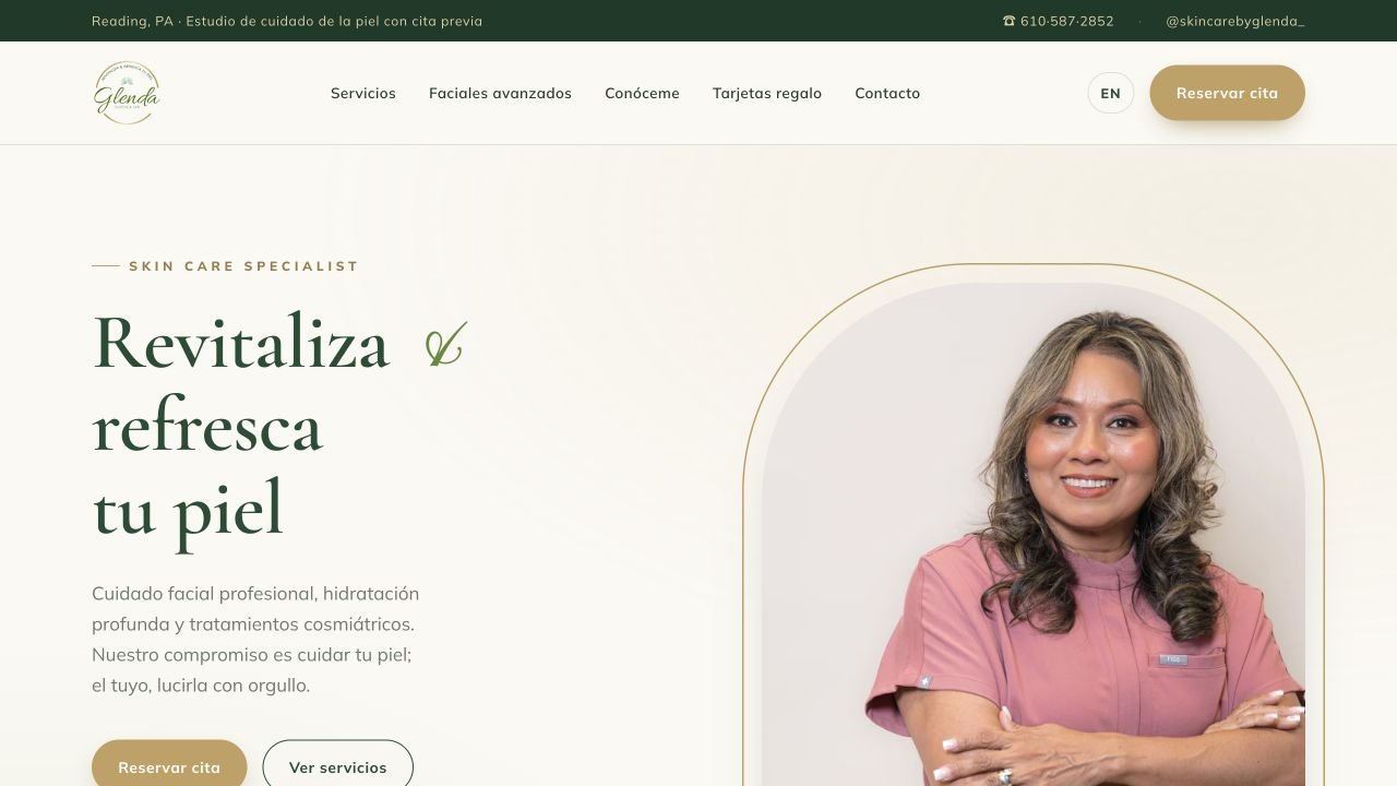 Glenda Estética Spa Spanish website homepage with original brand photography