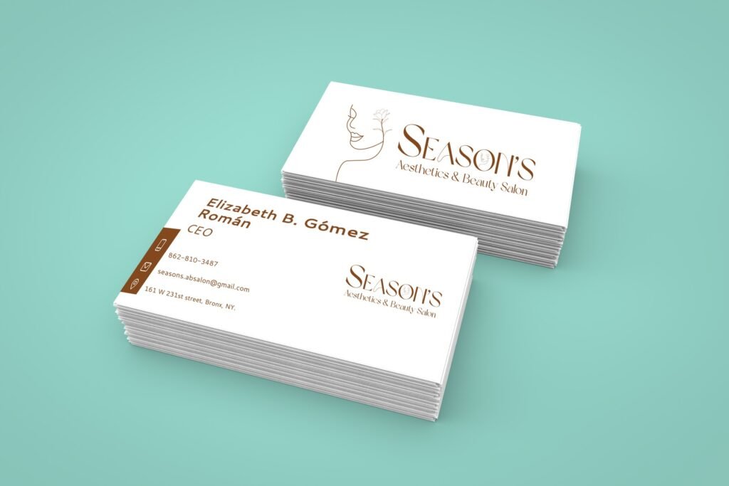 Season’s Aesthetics and Beauty Salon original business card design presentation