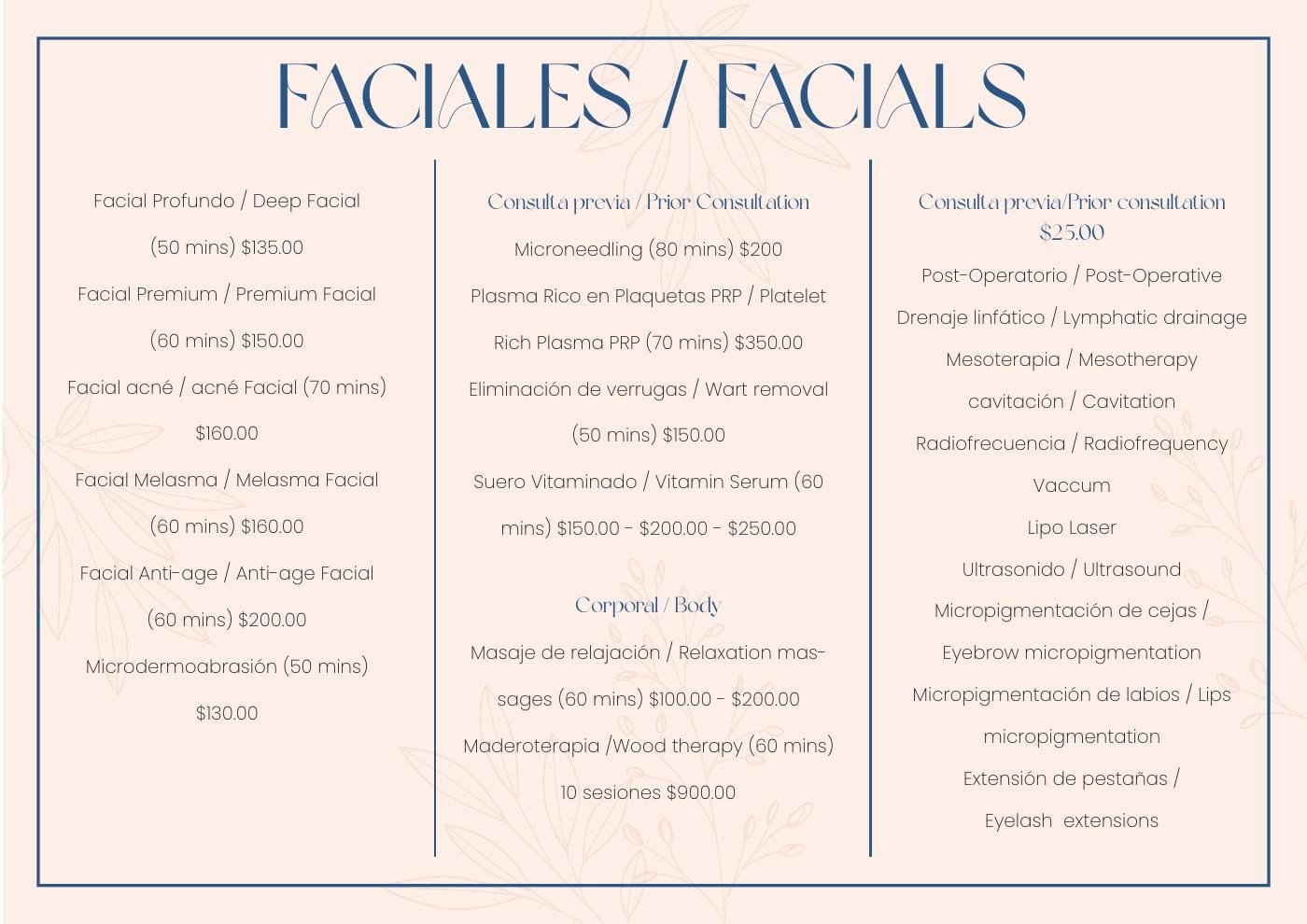 Original 2023 Season’s facial and body service brochure design