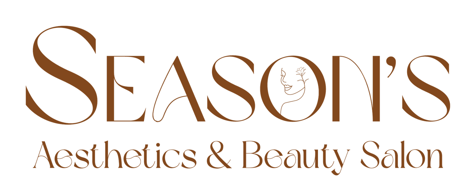 Season’s Aesthetics and Beauty Salon final logo in warm brown with an illustrated face and flower