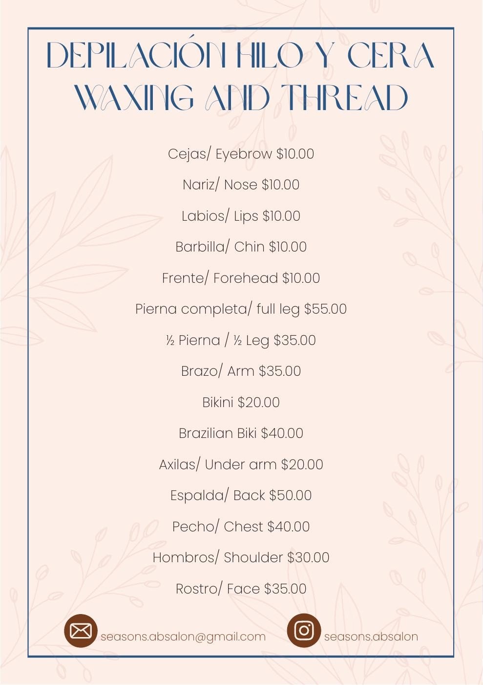 Original 2023 Season’s waxing and threading service brochure design