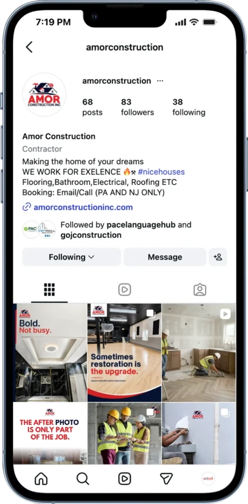 Amor Construction Instagram profile and content