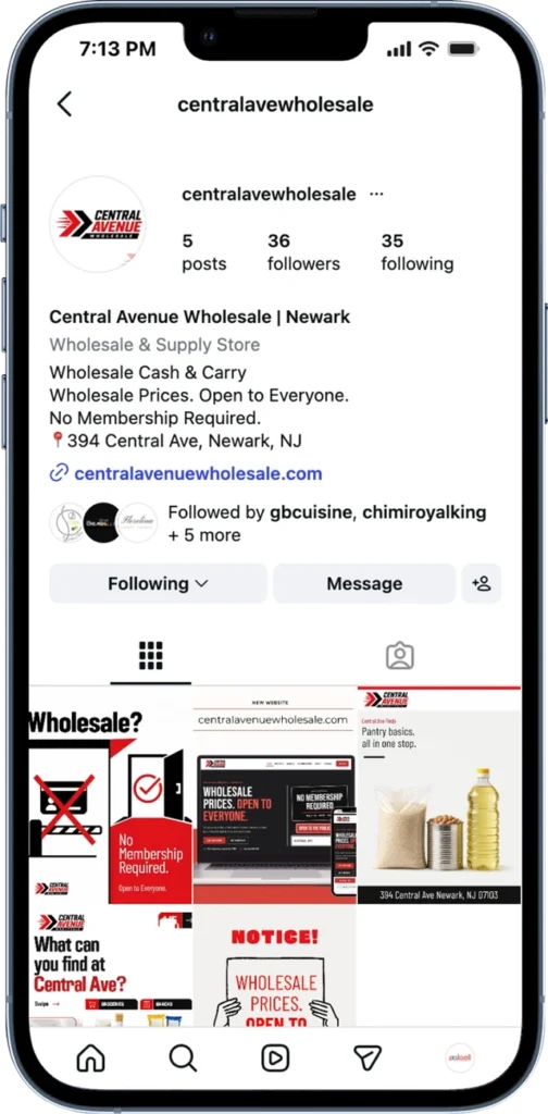 Central Avenue Wholesale Instagram profile and content