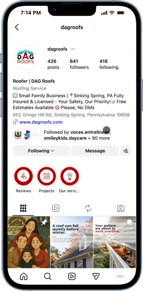DAG Roofs Instagram profile and content