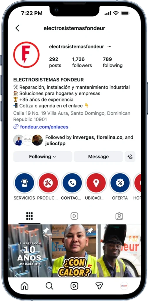Electrosistemas Fondeur Instagram profile and content