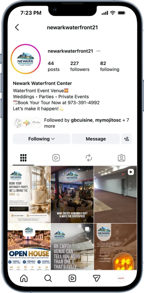 Newark Waterfront Center Instagram profile and content