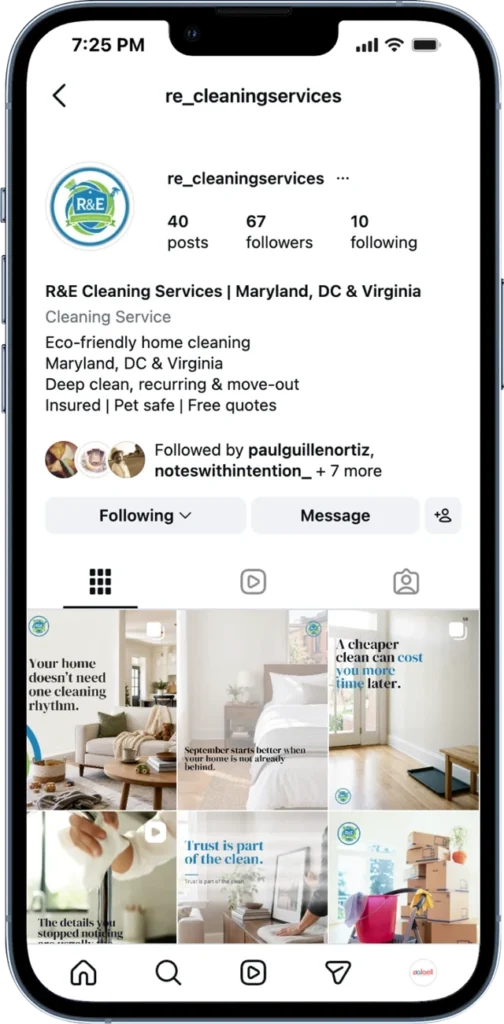 R&E Cleaning Services Instagram profile and content