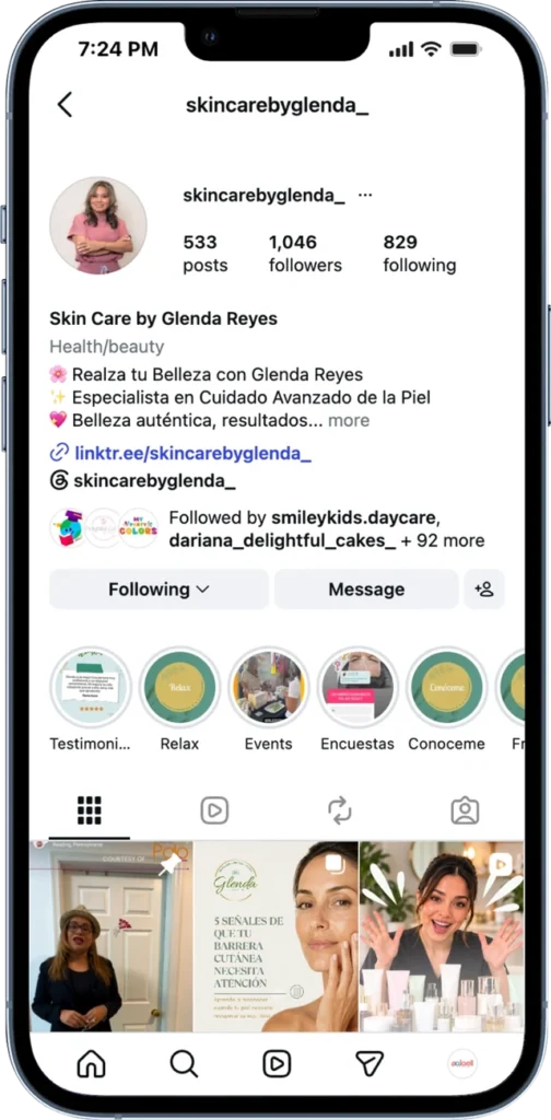 Skin Care by Glenda Reyes Instagram profile and content